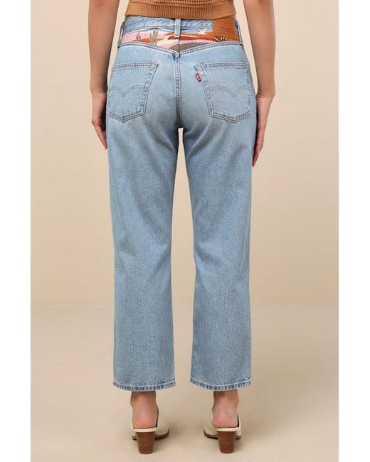 Levi's Blue 501 90's Ankle Light Wash Embroidered Straight Leg Jeans