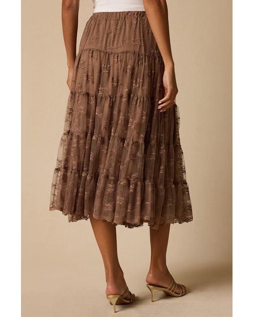 Lulus Brown Exceptionally Graceful Lace High-Rise Tiered Midi Skirt