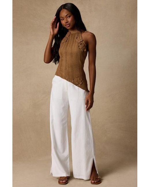 Lulus Brown Keely Crochet Knit Asymmetrical Top
