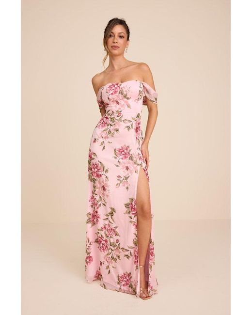 Lulus Pink Magical Magnetism Floral Off-The-Shoulder Maxi Dress