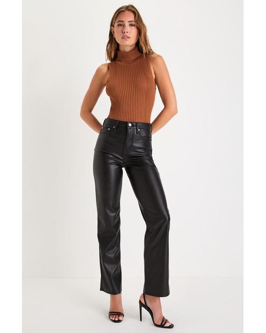 Daze Denim Black Sundaze Vegan Leather High-Rise Straight Leg Pants