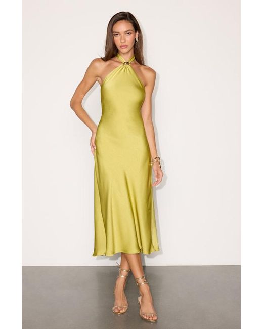 Lulus Yellow Lorissa Chartreuse Satin Halter Midi Dress