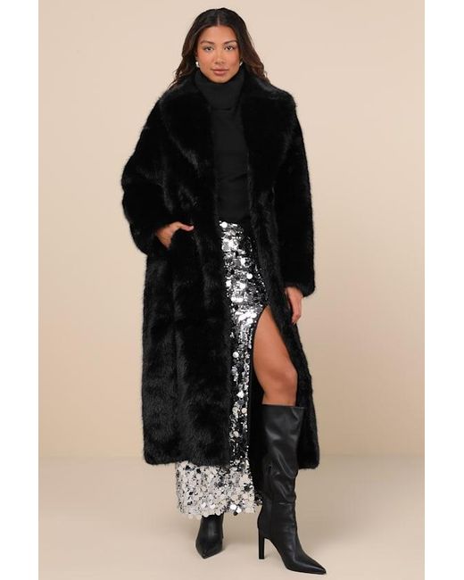 Avec Les Filles Black Avid Trendsetter Faux Fur Longline Coat