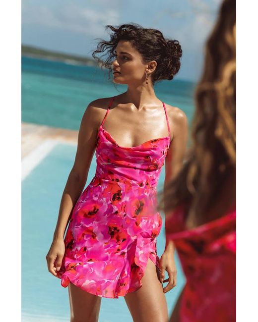 Lulus Pink Cina Floral Lace-Up Mini Dress