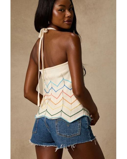 Lulus Brown Madalya Multi Striped Halter Sweater Top