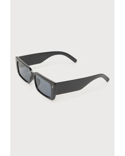 Lulus Black Icon Ready Rectangular Sunglasses