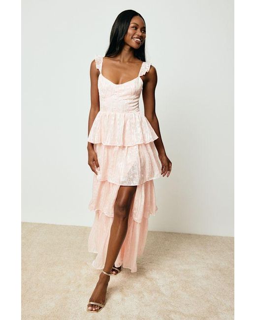 Lulus Pink Stunning Glory Floral Jacquard Tiered Maxi Dress