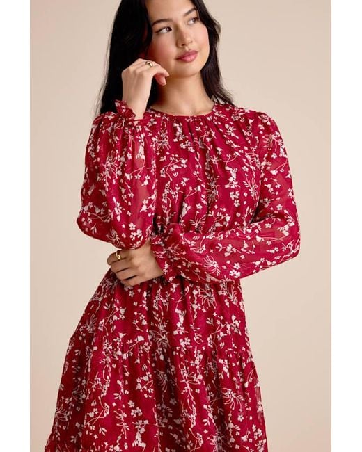 Lulus Too Cute Floral Smocked Long Sleeve Mini Dress in Red | Lyst UK