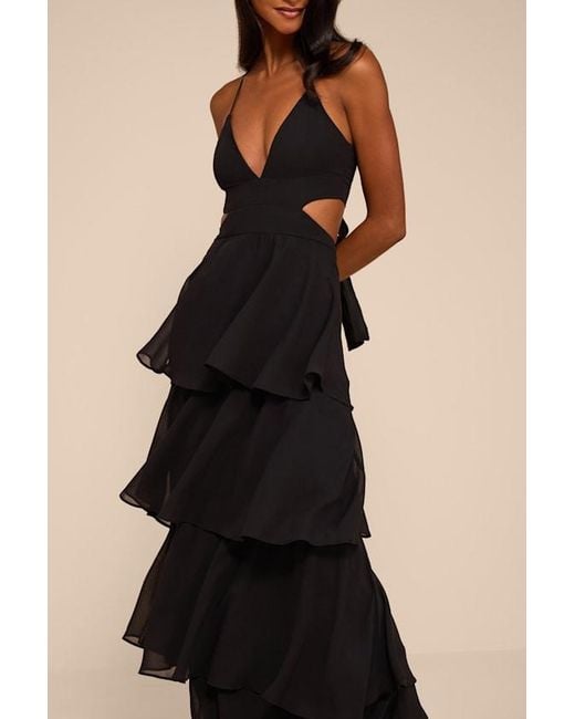 Lulus Black Tier And Now Tie-Back Tiered Maxi Dress