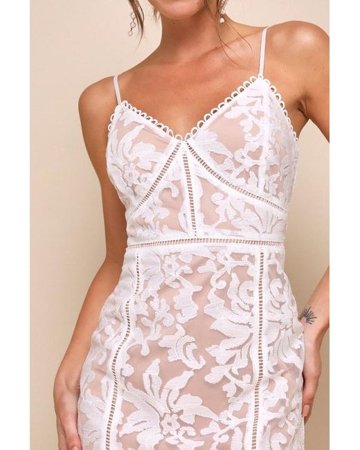 Lulus Natural Alluring Love And Lace Trumpet Hem Midi Dress