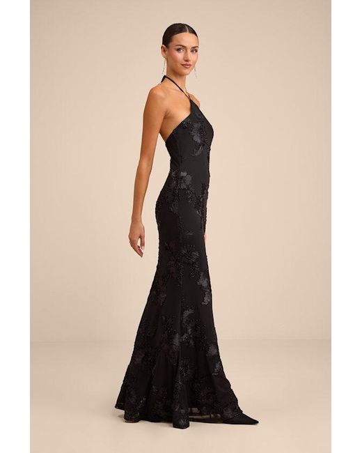 Lulus Natural Celyna Mesh Floral Applique Maxi Dress