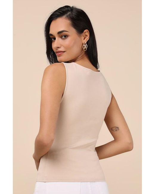 Lulus Natural Patrizia Cutout Bow V-Neck Sleeveless Top