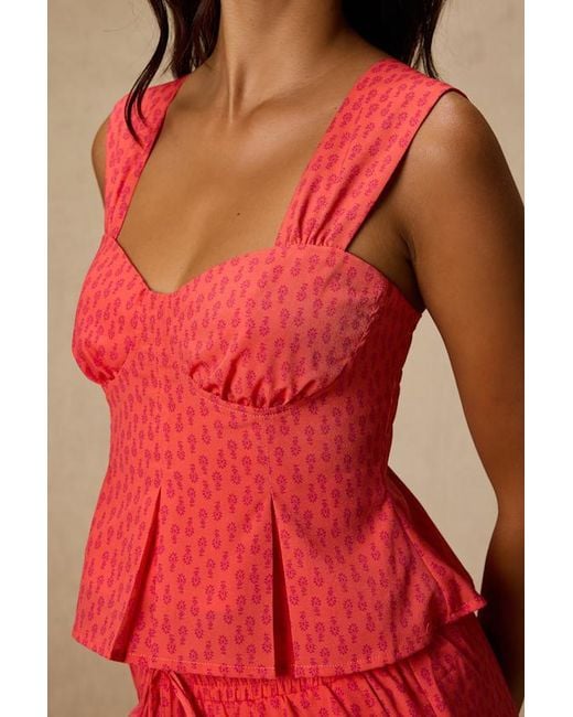Lulus Red Marion Floral Peplum Top