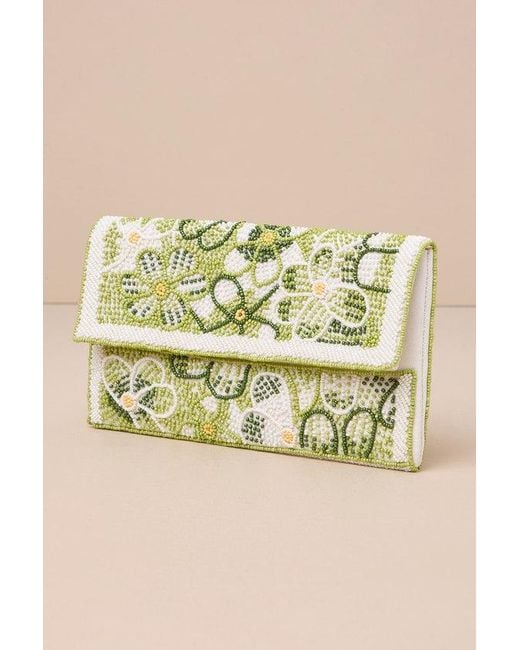 Lulus Metallic Flourishing Charm Multi Floral Beaded Clutch