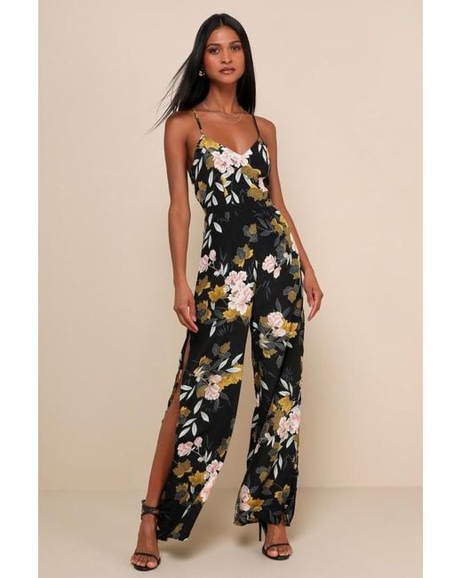 Lulus Natural Beautiful Blooms Floral Print Wide-Leg Jumpsuit