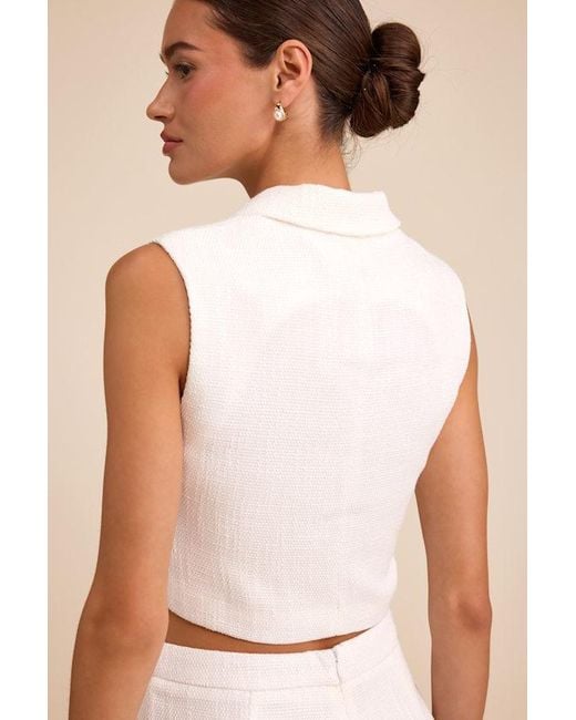 Lulus Brown Perfect Company Tweed Sleeveless Cropped Blazer