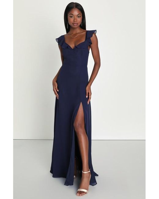 Lulus Blue Sweetest Entrance Ruffled Tie-Back Maxi Dress