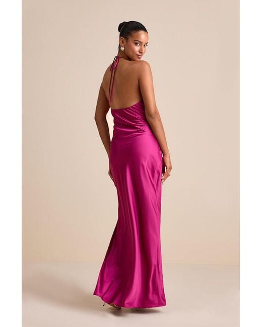 Lulus Pink Gracie Satin Halter Neck Maxi Dress
