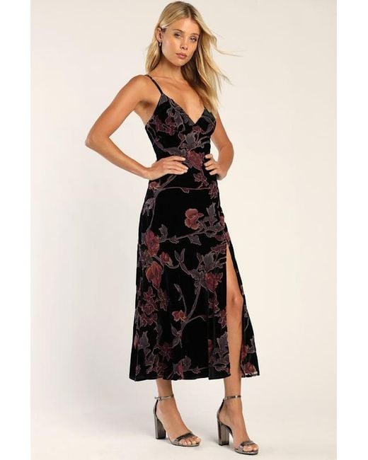 Lulus Black Divine Allure Floral Burnout Velvet Midi Dress