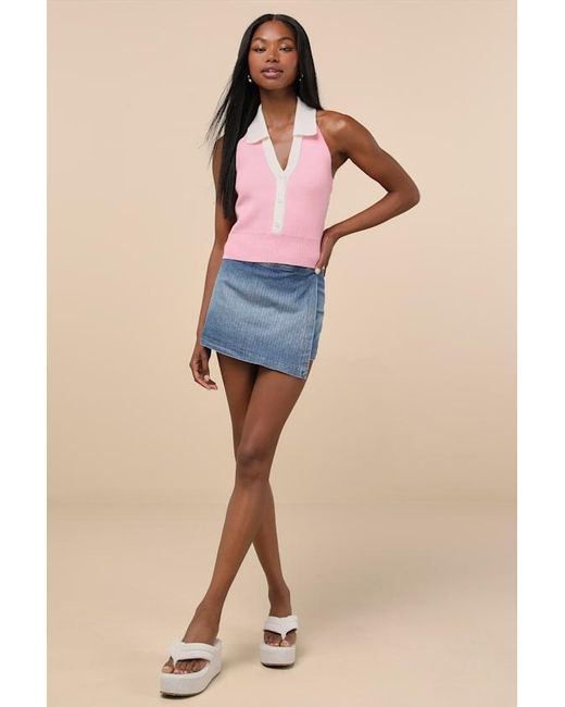 Lulus Pink Ameliah Collared Sweater Tank Top
