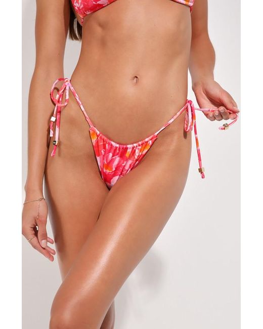 VDM The Label Red Marley Floral Reversible Side-Tie Bikini Bottoms