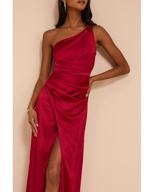 Lulus Red Dreaming Of Elegance Satin One-Shoulder Maxi Dress