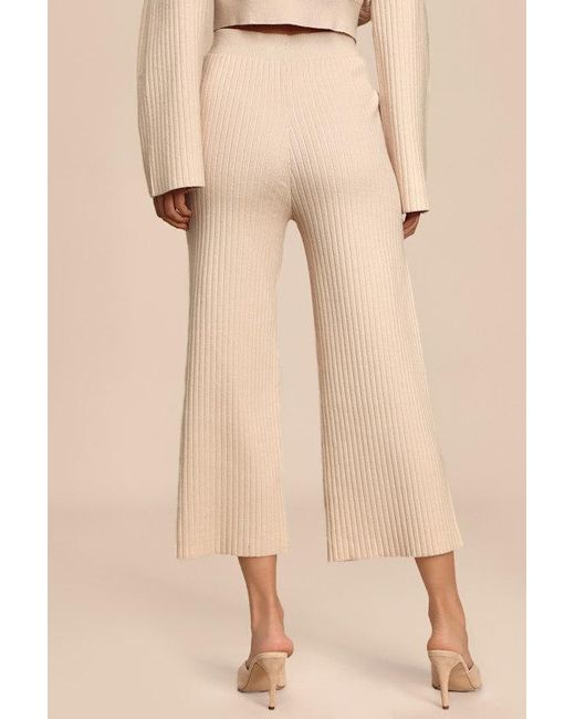 Lulus Natural Snuggly Style Cream Ribbed Knit Wide-Leg Pants