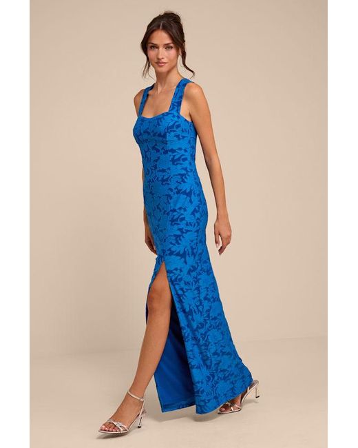 Lulus Blue Danette Floral Jacquard Cutout Maxi Dress