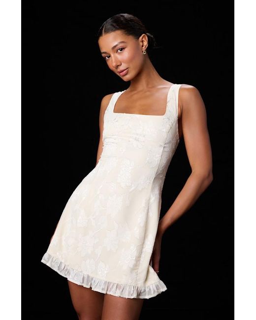 Lulus Black Angeline Floral Jacquard Ruffled Mini Dress