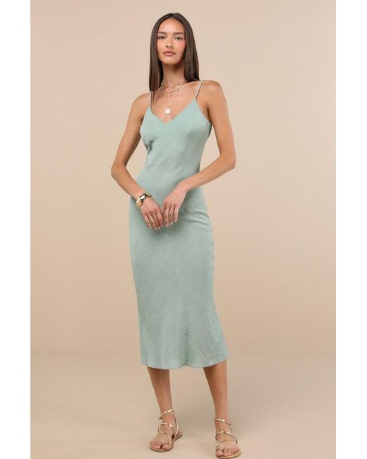 Lulus Blue Tamia Sage Textured Sleeveless Midi Slip Dress