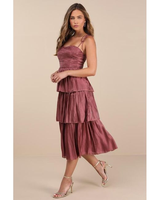 Lulus Tennon Plisse Tiered Midi Dress
