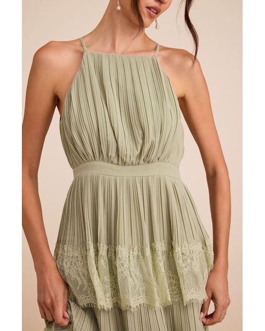 Lulus Green Came For Cocktails Pleated Tiered Lace Maxi Dress