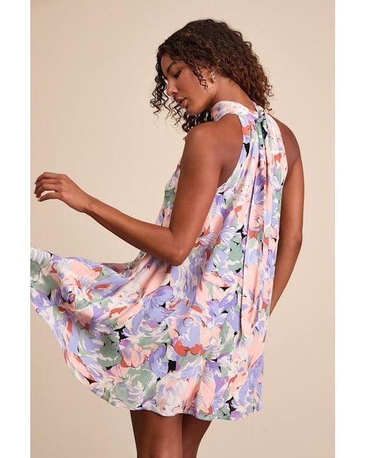 Lulus Blue Tied Back To You Multi Floral Print Mini Shift Dress