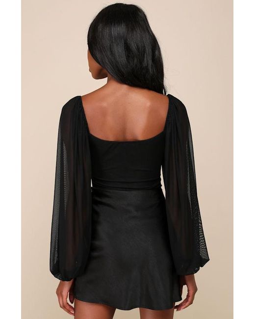 Lulus Black Instant Attraction Long Sleeve Lace Bustier Bodysuit