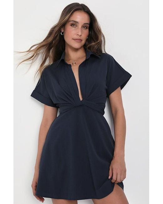 Lulus Blue Breeze By Tie-Back Mini Dress With Pockets