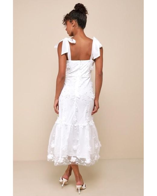 Lulus Natural Divinely Adored Embroidered Floral Tie-Strap Midi Dress