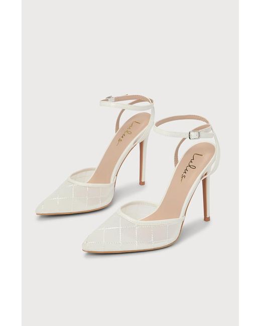 Lulus Natural Louize Embroidered Ankle-Strap Heels