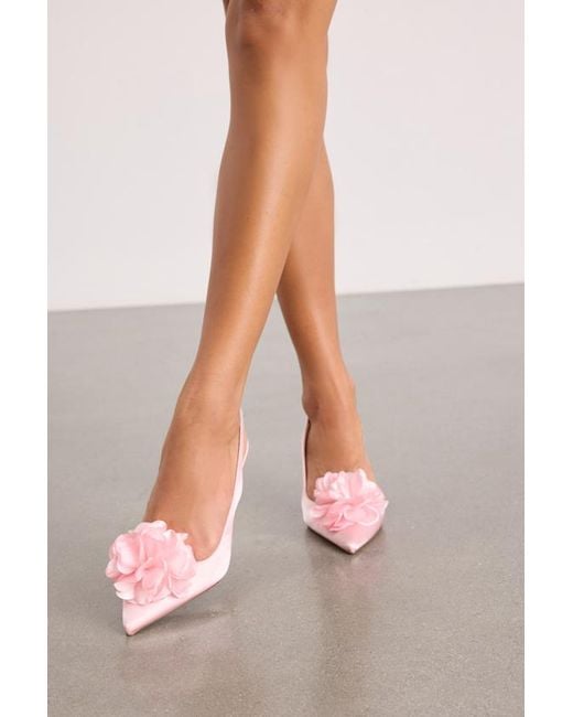 Lulus Pink Courtney Satin Floral Applique Slingback Pumps
