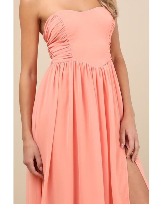 Lulus Pink Luxe Favorite Strapless Ruched Maxi Dress