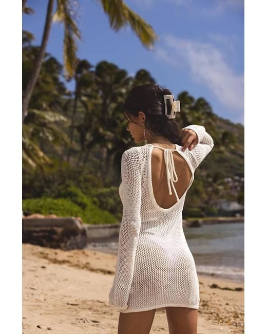Lulus Natural Arizbeth Crochet Starfish Long Sleeve Swim Cover-Up