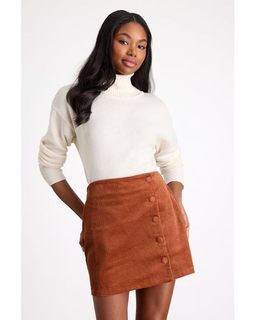 Lulus Brown Katherina Button Front Corduroy Skirt