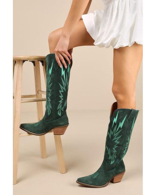 Dingo Green Thunder Road Suede Leather Knee-High Western Boots