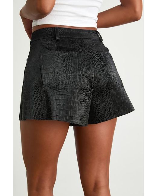 Lulus Black Yvaine Vegan Leather Crocodile-Embossed Shorts