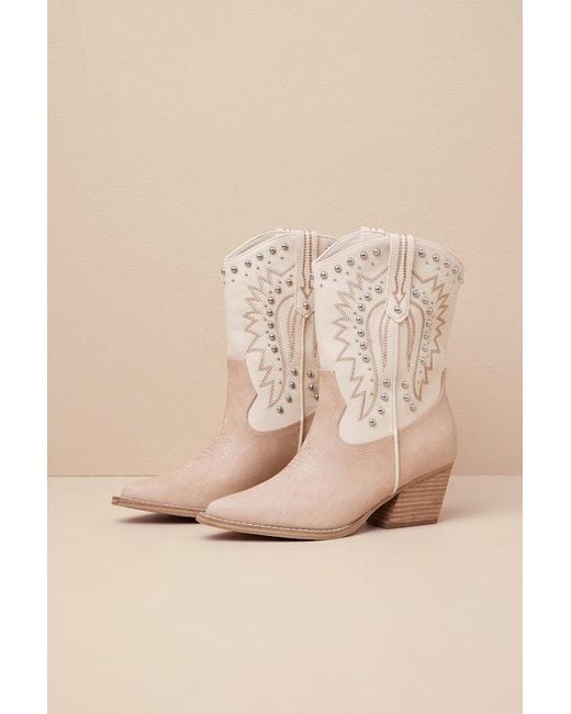 Dolce Vita Natural Aledo Multi Suede Studded Mid-Calf Western Boots