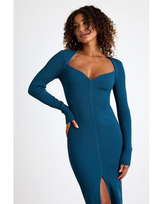 Lulus Adoring Me Dark Ribbed Long Sleeve Midi Sweater Dress in Blue | Lyst Lulus Adoring Me Dark Ribbed Long Sleeve Midi Sweater Dress in Blue | Lyst