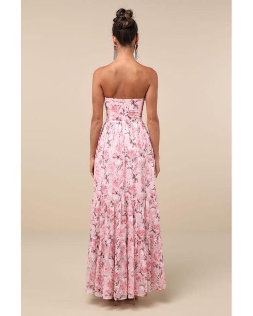 Lulus Pink Special Moment Floral Strapless Bustier Maxi Dress