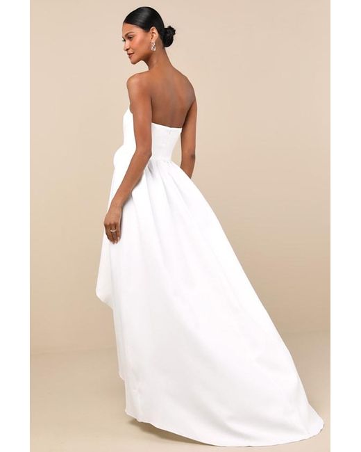 Elliatt White Emiliana 3D Rosette Strapless High-Low Maxi Dress