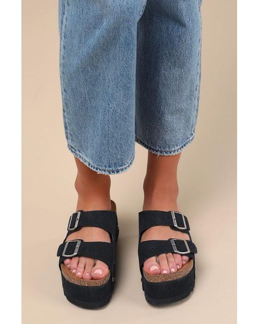 Dirty Laundry Black Pueblo Suede Platform Buckle Slide Sandals
