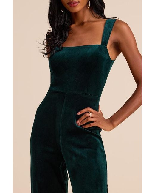 Lulus Black Sayana Emerald Velvet Sleeveless Straight Leg Jumpsuit