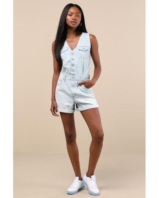 Levi's Blue Vest Light Wash Button-Front Denim Romper